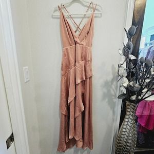 Mystic Los Angeles Blush Pink Full Length Pleated Formal Dress- Women's Small